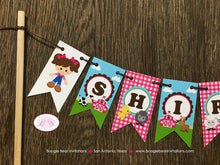 Load image into Gallery viewer, Pink Farm Party Pennant Cake Banner Topper Birthday Animals Barn Girl Petting Zoo Country Horse Cow Boogie Bear Invitations Shirley Theme
