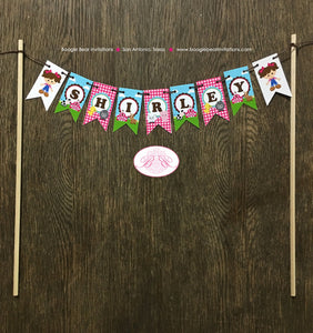 Pink Farm Party Pennant Cake Banner Topper Birthday Animals Barn Girl Petting Zoo Country Horse Cow Boogie Bear Invitations Shirley Theme
