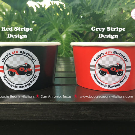Motorcycle Birthday Party Treat Cups Candy Buffet Paper Red Black Racing Boy Girl Enduro Motocross Racing Boogie Bear Invitations Cody Theme