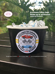 Race Car Birthday Party Treat Cups Candy Buffet Party Black Red Classic Antique Coupe Fastback Retro Boogie Bear Invitations Gordon Theme