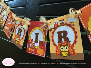 Thanksgiving Owls Birthday Party Package Fall Autumn Little Turkey Pumpkin Boy Girl Forest Creature Kids Boogie Bear Invitations Rylan Theme