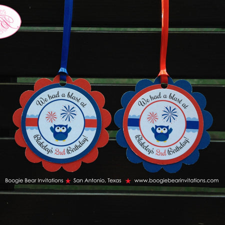 4th of July Birthday Party Favor Tags Owl Girl Boy Happy Patriotic Flag Fireworks Independence Day Boogie Bear Invitations Blakeley Theme