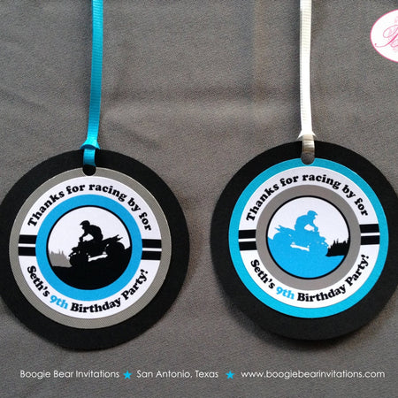 Blue ATV Birthday Party Circle Favor Tags 4 Wheeler Quad All Terrain Racing Race Track Girl Boy Vehicle Boogie Bear Invitations Seth Theme