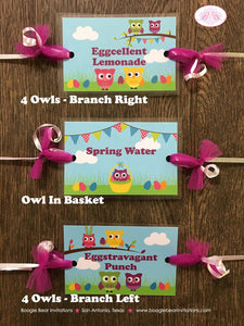 Easter Owls Party Beverage Card Birthday Drink Label Wraps Girl Boy Woodland Forest Animals Egg Spring Boogie Bear Invitations Lottie Theme