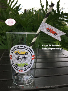 Race Car Birthday Party Beverage Cups Plastic Drink Boy Girl Black Antique Classic Retro Coupe Fastback Boogie Bear Invitations Gordon Theme