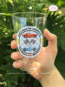 Race Car Birthday Party Beverage Cups Plastic Drink Boy Girl Black Antique Classic Retro Coupe Fastback Boogie Bear Invitations Gordon Theme