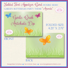 Load image into Gallery viewer, Butterfly Garden Party Favor Card Tent Place Food Tag Boy Girl Birthday Easter Pink Green Blue Yellow Boogie Bear Invitations Aranda Theme