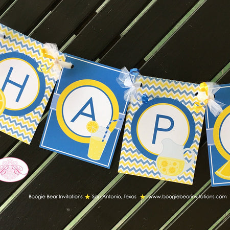 Lemonade Happy Birthday Banner Party Blue Stand Blue Yellow Sweet Lemon Country Kids Summer Boy Girl Boogie Bear Invitations Joshua Theme