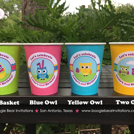 Easter Owls Birthday Party Beverage Cups Paper Drink Girl Boy Spring Pink Egg Decorating Basket Forest Boogie Bear Invitations Lottie Theme