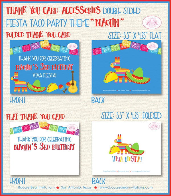 Fiesta Taco Party Thank You Card Birthday Boy Girl Sombrero Cinco de Mayo Parade Carnival Kids Boogie Bear Invitations Naolin Theme Printed