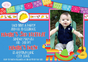 Fiesta Taco Birthday Party Invitation Photo Girl Boy Cinco de Mayo Carnival Boogie Bear Invitations Naolin Theme Paperless Printable Printed