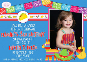 Fiesta Taco Birthday Party Invitation Photo Girl Boy Cinco de Mayo Carnival Boogie Bear Invitations Naolin Theme Paperless Printable Printed
