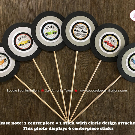 Race Car Birthday Party Centerpiece Sticks Red Blue Green Retro Coupe Fastback Racing Classic Antique Street Bear Invitations Gordon Theme