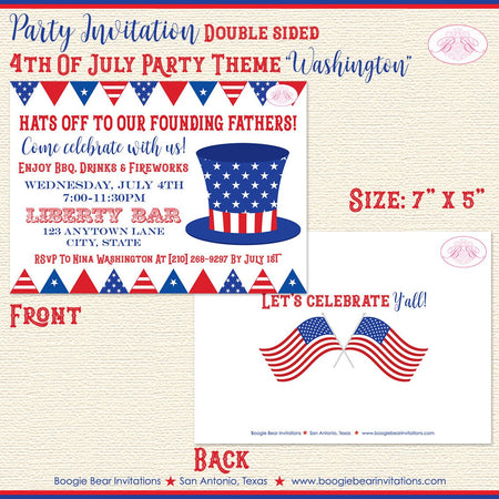 4th of July Party Invitations American Flag Founding Father Forefathers Boogie Bear Invitations Washington Theme Paperless Printable Printed
