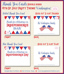 4th of July Party Thank You Card American Flag Founding Father Forefathers Birthday Holiday Boogie Bear Invitations Washington Theme Printed