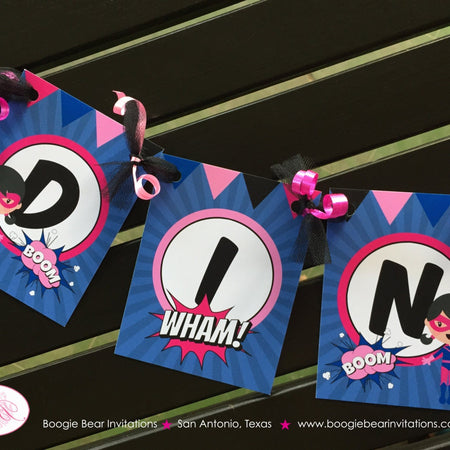 Pink Supergirl Birthday Party Banner Super Girl Superhero Hero Pink Navy Blue 1st 2nd 3rd 4th 5th 6th Boogie Bear Invitations Dinah Theme