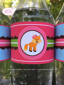 Valentine's Day Party Bottle Wraps Birthday Woodland Animals Forest Creatures Pink Red Deer Fox Love Boogie Bear Invitations Amelie Theme