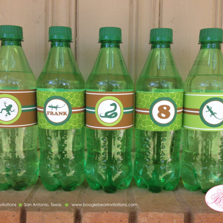 Reptile Birthday Party Bottle Wraps Wrapper Cover Label Frog Snake Gecko Lizard Amazon Jungle Zoo Wild Boogie Bear Invitations Frank Theme