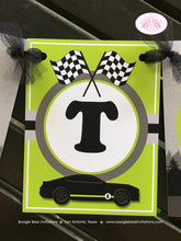 Load image into Gallery viewer, Race Car Happy Birthday Party Banner Lime Green Boy Girl Black Grey 1st 2nd 3rd 4th 5th 6th 7th 8th 9th Boogie Bear Invitations Brad Theme