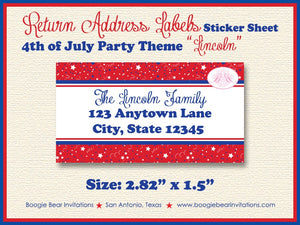 4th of July Party Invitation Red White Blue Birthday Fireworks Holiday USA Boogie Bear Invitations Lincoln Theme Paperless Printable Printed