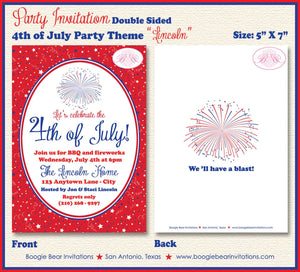 4th of July Party Invitation Red White Blue Birthday Fireworks Holiday USA Boogie Bear Invitations Lincoln Theme Paperless Printable Printed