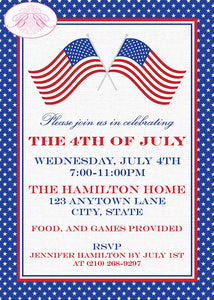 4th of July Party Invitation Stars Stripes Flag USA Red White Blue Summer Boogie Bear Invitations Hamilton Theme Paperless Printable Printed