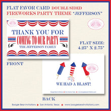 Load image into Gallery viewer, 4th of July Fireworks Party Favor Card Tent Place Food Label Tag Don&#39;t Be A Dud Red White Blue USA Boogie Bear Invitations Jefferson Theme