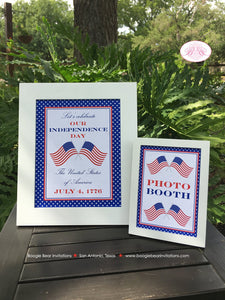 4th of July Birthday Party Sign Poster Photo Booth Welcome Flag Red White Blue 1776 Stars Stripes 1st Boogie Bear Invitations Hamilton Theme