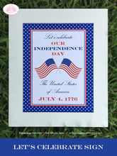 Load image into Gallery viewer, 4th of July Birthday Party Sign Poster Photo Booth Welcome Flag Red White Blue 1776 Stars Stripes 1st Boogie Bear Invitations Hamilton Theme