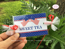 Load image into Gallery viewer, 4th of July Party Beverage Card Wrap Birthday Drink Label Flag Red White Blue 1776 Stars Stripes 1st Boogie Bear Invitations Hamilton Theme
