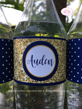 Load image into Gallery viewer, Mr. Wonderful Birthday Party Bottle Wraps Sticker Wrappers ONE Onederful Little Man Gold Navy Blue 1st Boogie Bear Invitations Auden Theme