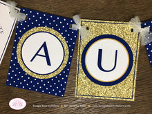 Load image into Gallery viewer, Mr. Wonderful Birthday Party Banner Bow Tie Little Man Onederful Polka Dot Royal King Navy Blue Gold 1st Boogie Bear Invitations Auden Theme