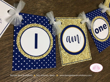 Load image into Gallery viewer, Mr. Wonderful Highchair I am 1 Banner Birthday Party Bow Tie Boy Royal Navy Blue Onederful Gold ONE 1st Boogie Bear Invitations Auden Theme