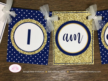 Load image into Gallery viewer, Mr. Wonderful Highchair I am 1 Banner Birthday Party Bow Tie Boy Royal Navy Blue Onederful Gold ONE 1st Boogie Bear Invitations Auden Theme