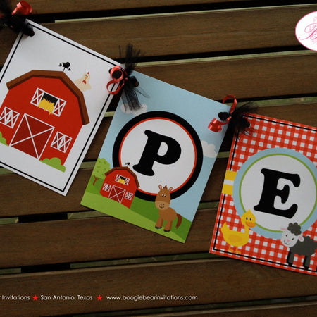 Farm Animals Birthday Party Banner Name Petting Zoo Cow Horse Barn Girl Boy 1st 2nd 3rd 4th 5th 6th 7th Boogie Bear Invitations Peyton Theme