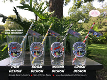 Load image into Gallery viewer, Superhero Birthday Party Beverage Cups Plastic Drink Super Hero Boy Girl Save The Day Comic Cityscape City Boogie Bear Invitations Max Theme