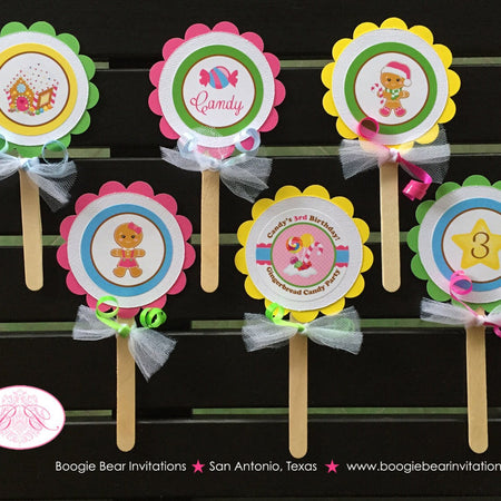 Gingerbread Girl Pink Cupcake Toppers Birthday Party Winter Lollipop Snowflake Christmas House Sweet Boogie Bear Invitations Candy Sue Theme
