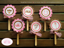 Load image into Gallery viewer, Pink Cowgirl Party Cupcake Toppers Birthday Horse Pony Girl Hoedown Hat Boots Country Rodeo Boogie Bear Invitations Decoration Julie Theme