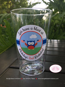 4th of July Birthday Party Beverage Cups Plastic Drink Owls Fireworks Boy Girl Red White Blue Flag Boogie Bear Invitations Blakeley Theme