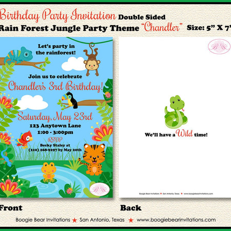 Rainforest Birthday Party Invitation Girl Boy Toad Snake Rain Forest Zoo Boogie Bear Invitations Chandler Theme Paperless Printable Printed