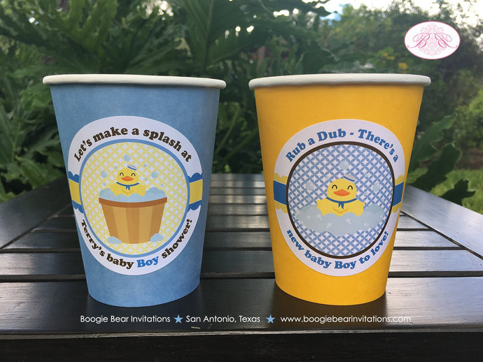 Yellow Rubber Duck Baby Shower Party Beverage Cups Paper Drink Blue Little Duckie Ducky Boy Girl Bathtub Boogie Bear Invitations Terry Theme