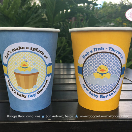 Yellow Rubber Duck Baby Shower Party Beverage Cups Paper Drink Blue Little Duckie Ducky Boy Girl Bathtub Boogie Bear Invitations Terry Theme