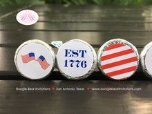 Load image into Gallery viewer, 4th of July Candy Circle Candy Sticker Sheet Party Stars Stripes Flag Red White Blue America Boy Girl Boogie Bear Invitations Hamilton Theme