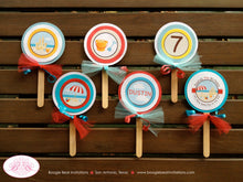 Load image into Gallery viewer, Retro Beach Party Cupcake Toppers Birthday Pool Ball Boy Girl Ocean Swimming Swim Sandcastle Summer Boogie Bear Invitations Dustin Theme