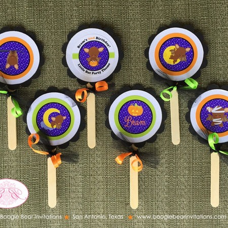 Halloween Bat Birthday Party Cupcake Toppers Pumpkin Boy Girl Fall Full Moon Stars Mummy Vampire Flying Boogie Bear Invitations Bram Theme