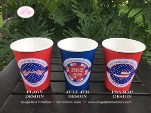 4th of July Party Beverage Cups Paper Drink Stars Stripes Flag Red White Blue America Reunion Stripe Boogie Bear Invitations Hamilton Theme