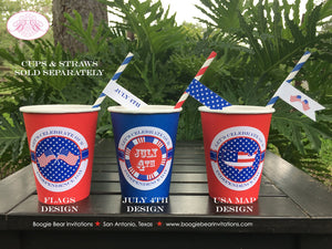 4th of July Party Beverage Cups Paper Drink Stars Stripes Flag Red White Blue America Reunion Stripe Boogie Bear Invitations Hamilton Theme