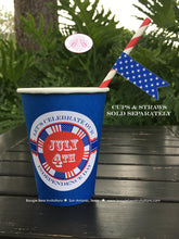 Load image into Gallery viewer, 4th of July Party Pennant Straws Birthday Paper Beverage Drink Stars Stripes Flag Red White Blue 1st Boogie Bear Invitations Hamilton Theme