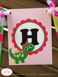 Pink Dinosaur Birthday Party Package Happy Little Dino Door Banner Cupcake Toppers Green Prehistoric Boogie Bear Invitations Claudia Theme