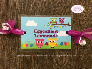 Easter Owls Party Beverage Card Birthday Drink Label Wraps Girl Boy Woodland Forest Animals Egg Spring Boogie Bear Invitations Lottie Theme